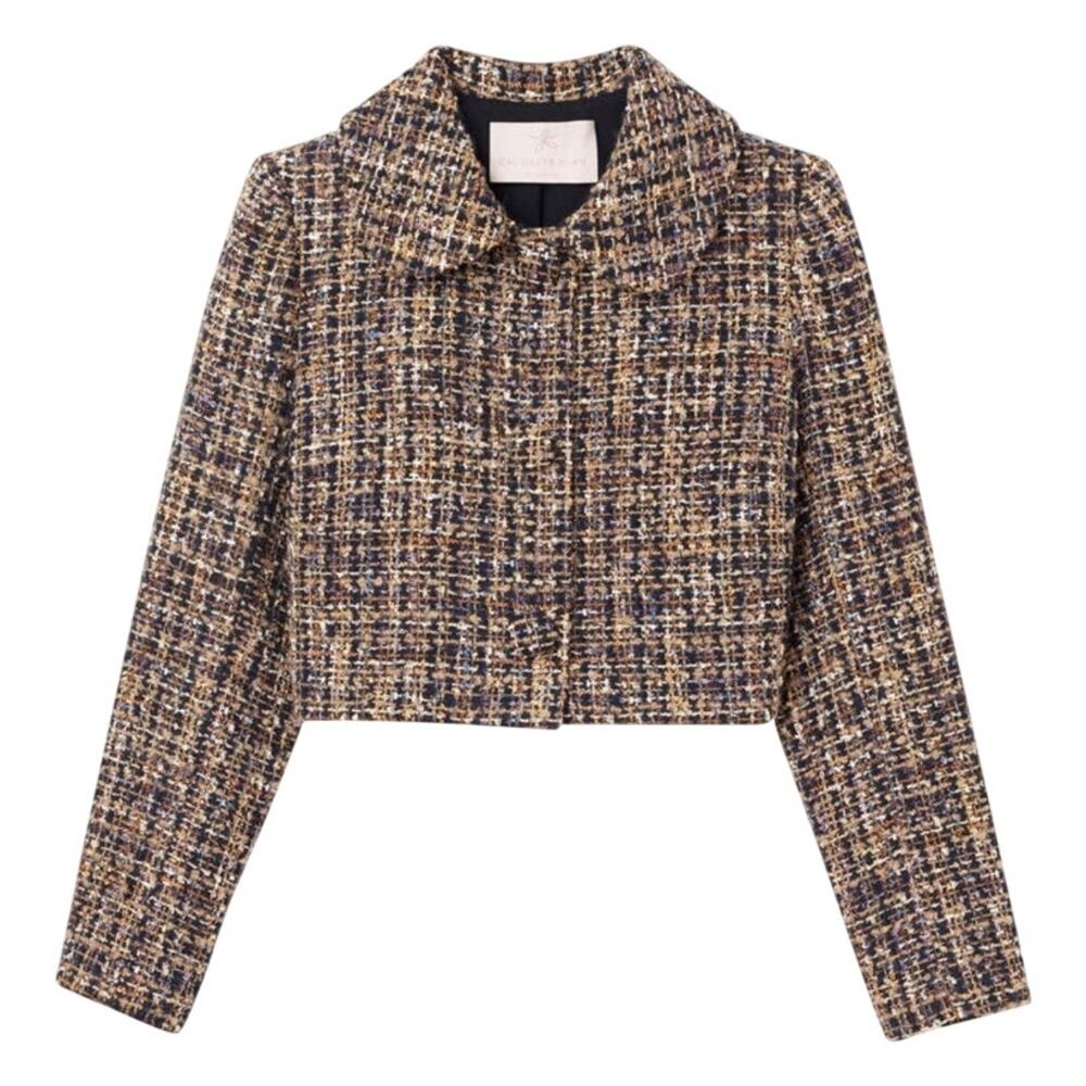 Gal Meets Glam Tweed Cropped Navy & Gold Blazer Size 18